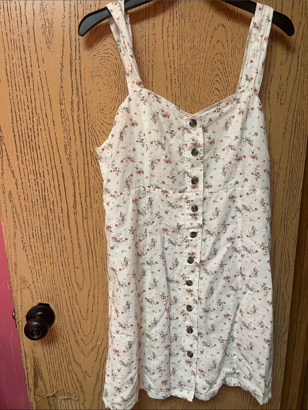 American Eagle Cream Floral Button-Front Sundress